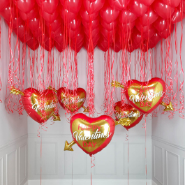Μπαλόνια Σετ Αγίου Βαλεντίνου Foil Καρδιές & Ελευθερα Μπαλόνια Latex Μονόχρωμα, Φουσκωμένα με Ήλιον